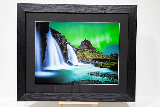 Northern Lights in Winter framed poster with mat