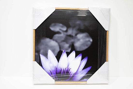 Purple flower square canvas in the floating frame.