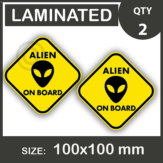 ALIEN ON BOARD, Car Stickers, vinyl decal, Laminated.